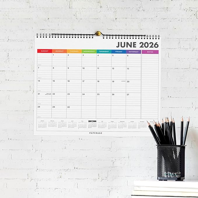 PAPERAGE 2026 Calendar, 12 Months (January 2026 - December 2026), Medium (11.5 in x 14.75 in), Minimalist Wall and Desk Calendar with Monthly Views, Yearly Plans & Notes Section – Navy