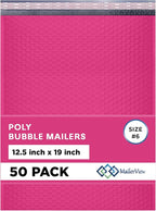 Hot Pink12.5x19.5 Inch Large Poly Bubble Mailers #6 | Padded Envelopes with Self Seal | Air Lined Cushioned Bubble Mailer | Usable Size 12.5x15 | 50 Pack Bulk | Lightweight shipping Bags