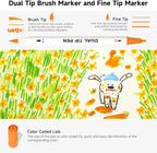 Shuttle Art Dual Tip Brush Marker Pens, 105 Colors Fine and Brush Tip Markers Set in Portable Case with 1 Coloring Book for Kids, Water-based Ink Adult Artist Coloring Calligraphy Journal Doodling
