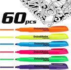 Dabo&Shobo Highlighters, 60 Bulk Pack Highlighter, Assorted Colors, Chisel Tip, Quick Drying For Highlighting