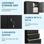 PEUKC 3-Drawer Metal File Cabinet, Lateral Vertical Filing Cabinets for Home Office, Locking File Cabinets with Storage Shelves, Legal/Letter/A4 Size Office File Cabinet (Black, Assemble Required)