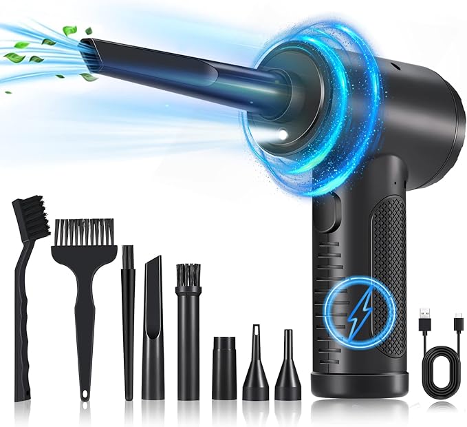 Compressed Air Duster, Keyboard Cleaner - Replace Compressed Canned Air - Portable Electric Air Duster Reusable Rechargeable Air Blower for Computer Keyboard Electronics Pet House, (91000RPM/7500mAh)