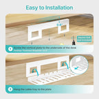 PEGZONE Under Desk Cable Management Tray, 15.7 Inches Metal Cord Organizer Rack, Desk Tray for Power Strip, Cord, Wire, Easy Mounting Cable Management Under Table for Home Office, White