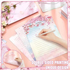 TaoBary 160 Pcs Stationery Paper Set 50 Double Sided Stationery Papers with 50 Matching Envelopes and 60 Round Dot Sticker, 10 Design(Cherry Blossom,8.5 x 11 Inch)