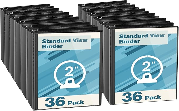 CIXILDTS 2-inch Round Ring Binder, Durable 2" 3 Ring Binder Fit Letter Size Paper, Black, 36-Pack