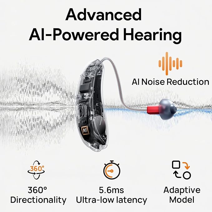 Yeasound Hearing Aids RIC800 for Seniors & Adults, Bluetooth Hearing Aids Calls & Music Enabled, AI Algorithm for Noise Reduction and Speech Enhancement, Lightweight, Long-Lasting and Waterproof