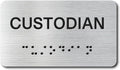 Custodian Signs with Raised Text & Grade 2 Braille, Brushed Aluminum/Silver Finish Easy Install with Double-Sided Tape, ADA Compliant Custodian Door Sign for Businesses & Offices