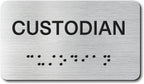 Custodian Signs with Raised Text & Grade 2 Braille, Brushed Aluminum/Silver Finish Easy Install with Double-Sided Tape, ADA Compliant Custodian Door Sign for Businesses & Offices