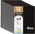 Rosmonde 1 Subject Spiral Notebook, 12 Pack, College Ruled, Water Resistant Cover, Thick 140 Pages/Book (70 Sheets), 8 x 10-1/2, 3 Hole, Bulk School & Office, Black Cover
