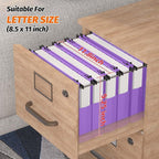 Shutex Extra Capacity Plastic Hanging File Folders,12 Pack Reinforced Expanding Hang Folder Letter Size,Accordian Pocket,Heavy Duty 2 Inch Expansion,Hanging Folder Organizer for Office Home,Purple