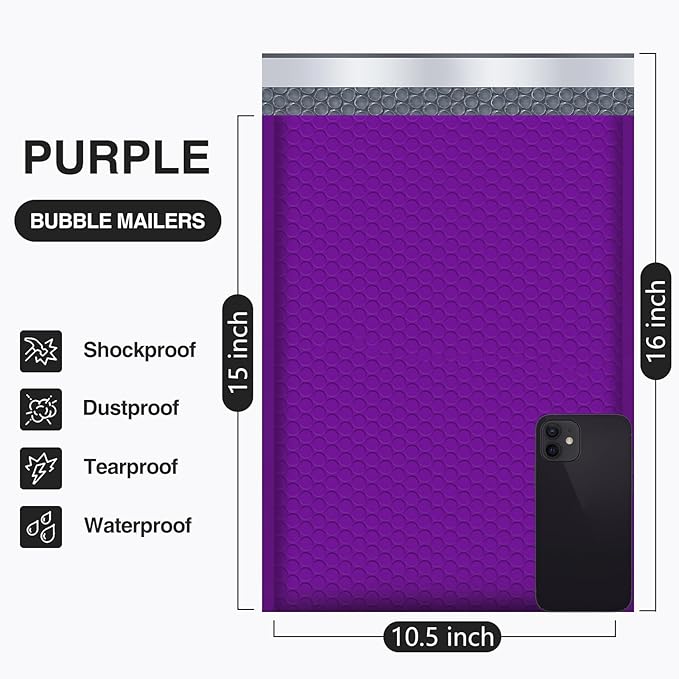 UCGOU Bubble Mailers 10.5x16 Inch Purple 25 Pack Poly Padded Envelopes Large #5 Mailing Packages Opaque Packaging Postal Self Seal Adhesive Waterproof Boutique Shipping Bags for Clothes