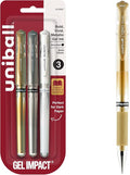 uniball Signo Gel Impact Pens, Bold Point (1.0mm), Assorted Metallic, 3 Pack