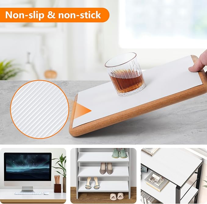 Shelf Liners for Kitchen Cabinets Drawer Liner Non Adhesive Cupboard Mat EVA Material Waterproof Refrigerator Mats Washable Fridge Liner for Cupboard and Desks Liner White 17.3 x 236.2 Inches