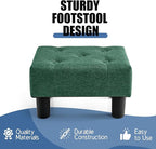 BRIAN & DANY Small Foot Stool, Linen Foot Stools with Legs, Stable Small Footstool for Living Room, Green