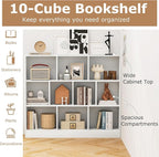 Tangkula 10-Cube Bookshelf, 47.5”L Floor Bookcase with 2 Anti-Tipping Kits, Freestanding Storage Organizer, 4-Tier Display Shelf for Home, Office & Dorms, Natural/White (White, 10-Cube)