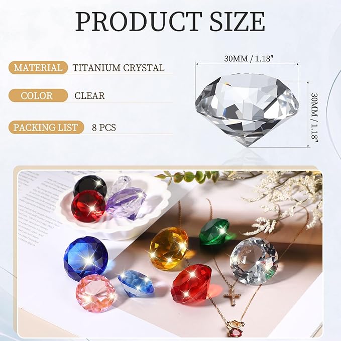 PATIKIL 8 Pcs Diamond Crystal Paperweight, 30mm / 1.18 Inch Crystal Paperweight Paper Weight for Home Office Desktop Table Decor Wedding Party Jewelry Ornaments, Clear