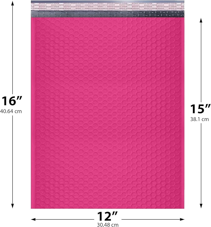 Hot Pink Large Poly Bubble Mailers 12x15 inch | Self Seal Padded Envelopes Cushioned Bubble Mailer | Usable Size 12x15 | WaterProof | Lightweight mailing Shipping Bags | 100 Pack Bulk