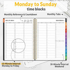 SUNEE 2026 Appointment Book, Quarter-Hourly, Weekly & Monthly - from January 2026 - December 2026, 8.5"x11" Weekly Planner, Flexible Cover, Note Pages, Pockets, Bookmark, Spiral Binding, Black