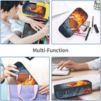 SNAPMADE Boys Pencil Box with Football Pattern, Cool Sports Pencil Case Large Capacity Durable Pencil Pouch Storage Pen Bag Stationary Case Desk Organizer with Zippers for Teens Adults