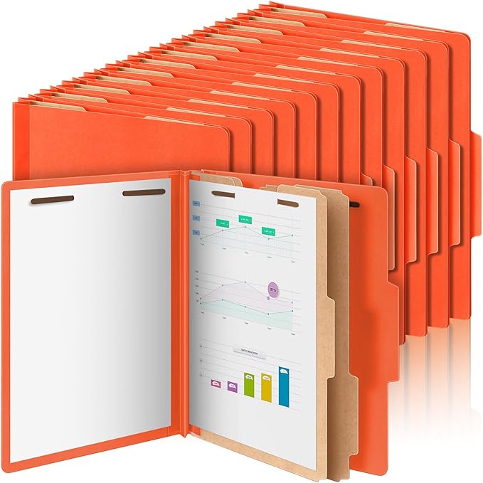 Skyygemm 36 Pcs Classification Folders Letter Size, 2 Divider Pressboard File Folders with 3. 5 Inch Expansion, 2 Prongs Fastener, Heavy Duty Office File Organizers for Teachers, Medical (Orange)