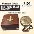 Be Strong and Courageous, Do Not Be Afraid Brass Engraved Compass with Stamped Wooden Case – Inspirational Birthday, Confirmation, and Baptism Gifts