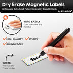 Attractivia Erase Magnetic Labels 2.8 x 1.2 in, Pattern Borders, Dry Erase Magnets, 60-Pack, White Erasable Write-On All-Purpose Labels, for Office, Education, Home, Whiteboard, Magnetic Name Tags