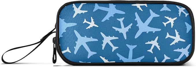 BOENLE Airplanes Blue Pencil Case Box Boys Girls Large Pencil Pouch with Zipper Compartments Big Capacity Stationery Pen Bag Organizer for Kids Teens Adults School