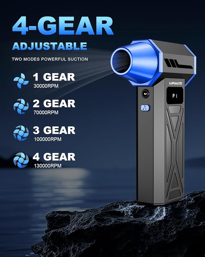 Compressed Air Duster, Super Power Turbo Fan, 130000RPM Electric Air Duster Violent Fan, 4 Gears Adjustable Turbo JetFan, Handheld Mini Blower for Computer, Keyboard, Outdoor, House and Car