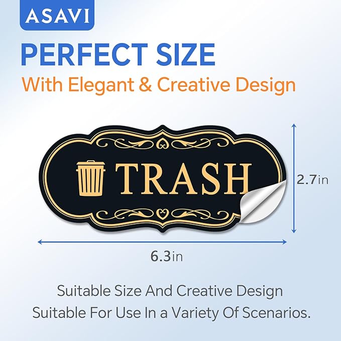 ASAVI Trash & Recycle Stickers – 2-Pack Self-Adhesive Vinyl Labels, Waterproof & Durable (Black Gold, Medium 6.3 x 2.7 inches)