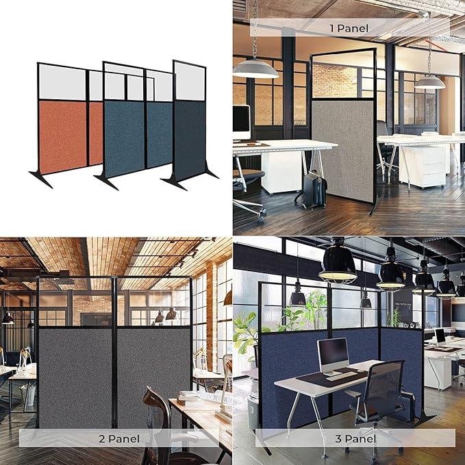 Versare Workstation Partition | Portable Wall Divider | Modern Office Cubicle | Free Standing Privacy Screen | Flexible Work Space | 66" x 70" W/Window, Latte Fabric Panels