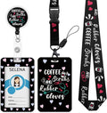 Funny Nurse Lanyards for ID Badges Name Tags ID Card Holder, ID Badge Holder with Breakaway Lanyard, Cute Badge Reel Badge Clip Retractable, Coffee Scrubs and Rubber Gloves (Black)