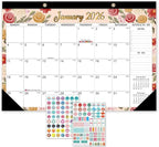 Desk Calendar 2026, With 2 sticker, 18 Month Calendar Running to June 2027-17" x 12" Desktop/Wall Monthly Calendar for Homes, School/Office(Watercolor flowers)
