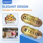 ASAVI Trash & Recycle Stickers – 2-Pack Self-Adhesive Vinyl Labels, Waterproof & Durable (Brushed Gold Black, Medium 6.3 x 2.7 inches)