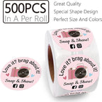 500 Love It Brag About It Snap Share Stickers - Pink Review, Boutique Packaging Handmade, Small Business Must Haves Social Media Roll