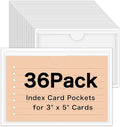 36 Pack 3" x 5" Index Card Holder Adhesive Plastic Label Holders Clear Tote Bag Labels Stickers for Organizing Storage Bins Library Card Shelves