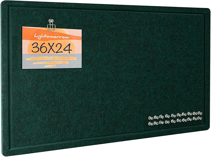 Bulletin Board, 36 x 24 Inches Felt Pin Board - Decorative Cork Alternative for Wall, 3' x 2' Foldable Picture Self-Adhesive Vision Prayer Board With 20 Pushpins - Dark Green
