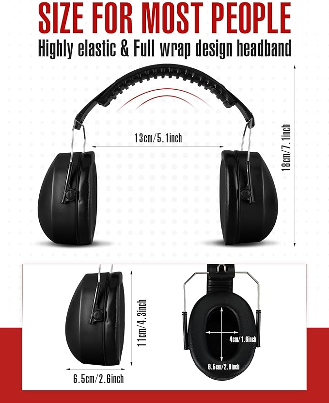 Copkim 12 Pcs Hearing Protection Ear Muffs NRR 28dB Noise Reduction Headphones Shooting Ear Protection Earmuffs(Black)