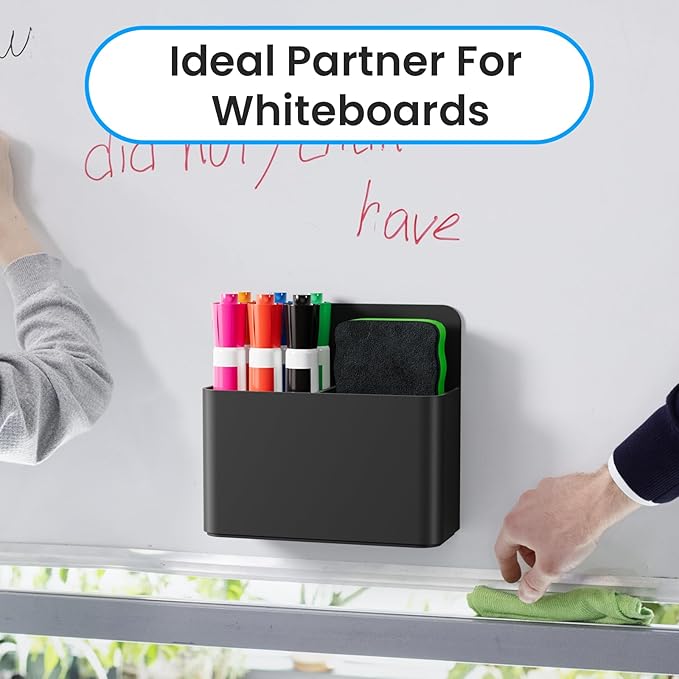 First-zgel 3 Pack Magnetic Dry Erase Marker Holder, Wall Pen Holder for Whiteboard, Magnet School Locker Organizer Accessories, Self Adhesive Pencil Cup, Pen Caddy, Classroom Organization (Black)