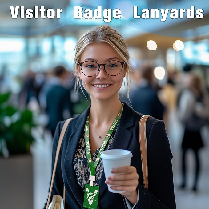 Visitor Badge Lanyards Volunteer Badge Holder with Clips (25 pcs) - Reusable Temporary ID Pass for Office, School, Events PVC Plastic Security Cards for Exhibition Guest by OSTENBIG (Green)