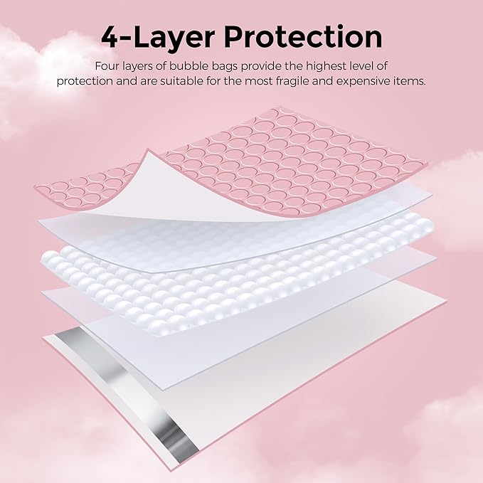 Metronic 500PC Bubble Mailers 8.5X12 Inch Light Pink Waterproof Padded Envelopes,Self-Seal Bubble Mailers Cushioning Bubble Envelopes for Shipping,Jewelry Makeup Supplies, Packaging Bulk