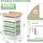 Rolling Storage Utility Cart With 4 Drawers,Kids Craft Art Cart,Makeup Organizer And Storage with Wooden Tabletop,Green