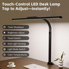 Desk Lamp with Clamp, LED Eye-Caring Clip on Desk Lights for Home Office, Tall Touch Control Dimmable Computer Light with Color Changing, 24W Brightest Architect Desktop Lamp for Screen, Black