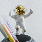 Kimdio Pen Holder, Astronaut Stand for Desk Pencil Holder, Resin Desk Moon Organizer Decorative Accessories Ideal Gift for Office, Classroom, Home - Grey