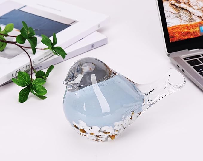 WUBIANJIE Hand Blown Glass Bird Statue Collectible Animal Art Paperweight, Living Room Bedroom Bookshelf Coffee Table Small Ornaments Shelf Home Decoration (Blue)
