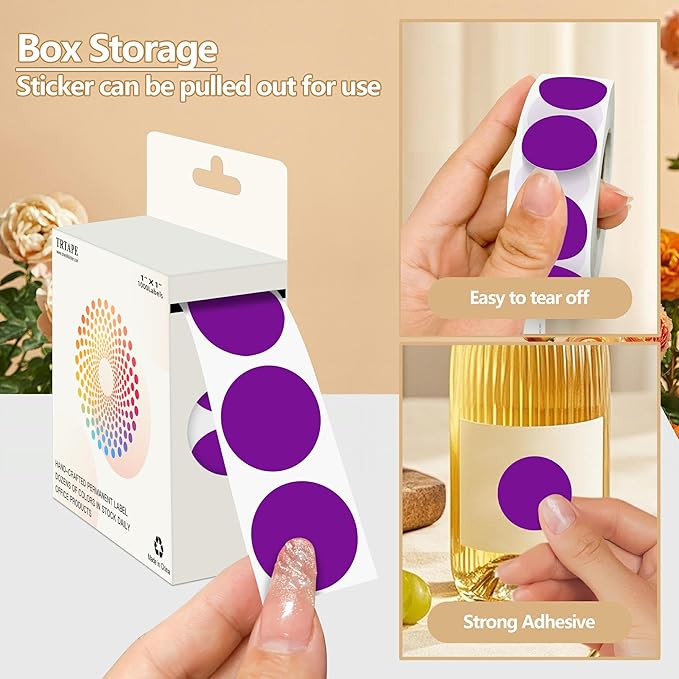 Purple 1 Inch Round Color Coding Dot Labels, 10 Rolls 10000 Dot Stickers in Dispenser Box - Permanent Adhesion, Vibrant Colors, Highly Visible
