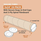 Aviditi BOX USA Mailing Tubes, 3" W x 24" H, 24-Pack - Round Corrugated Tubes for Mailing and Storage of Blueprints, Artwork, Crafts, Posters, Long Art Holder