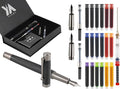 YICMY Fancy Fountain Pen Set – Fine & Medium Nibs, Includes 18 Ink Cartridges, Ink Converter, Syringe Filler, Luxury Gift for Writing, Journaling & Calligraphy，Black