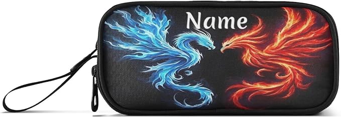 BOENLE Custom Dragon Phoenix Pencil Case Box Boys Girls Personalized Name Large Pencil Pouch Stationery Pen Bag Organizer for Kids Adults School Office