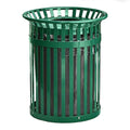 Zedfire 36 Gallon Green Waste Bin with Flat Lid, Outdoor Heavy-Duty Commercial Trash Can Steel Slatted, Round Recycle Container, Durable Garbage Can for Parks, Municipalities, Parking, Schools
