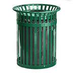 Zedfire 36 Gallon Green Waste Bin with Flat Lid, Outdoor Heavy-Duty Commercial Trash Can Steel Slatted, Round Recycle Container, Durable Garbage Can for Parks, Municipalities, Parking, Schools